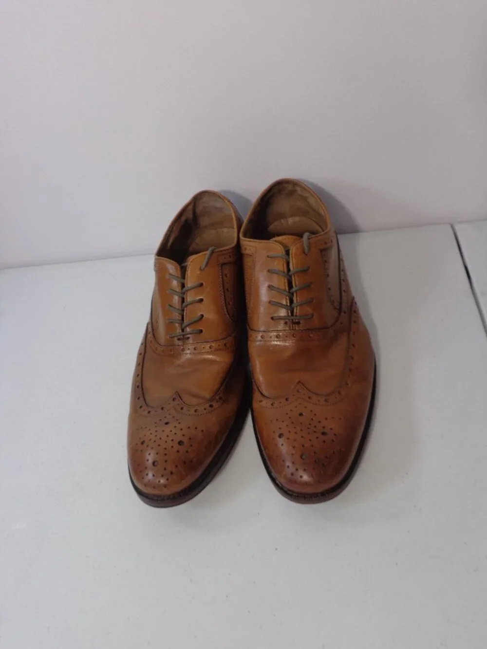 Johnston Murphy Mens Brown Leather Wingtip Oxford Perforate Leather Shoe Sz 9.5M